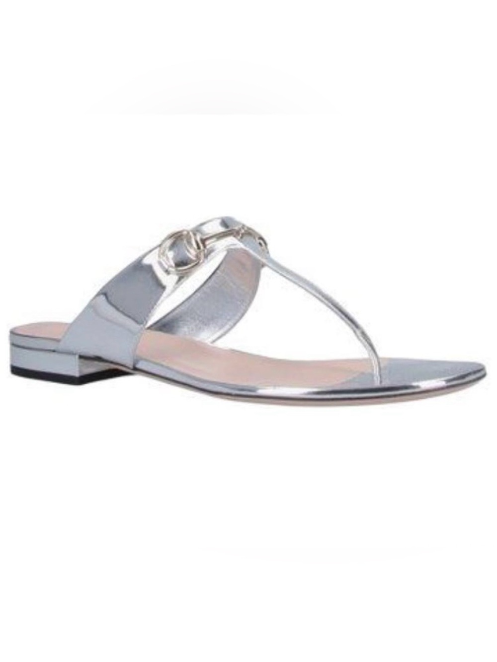 GUCCI LDAY Horsebit Leather Upper Glow Light Special Quiet Flip Flops Silver